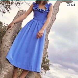 Free People Ruffle It Up  Blue Open Back Midi Dress Size Large